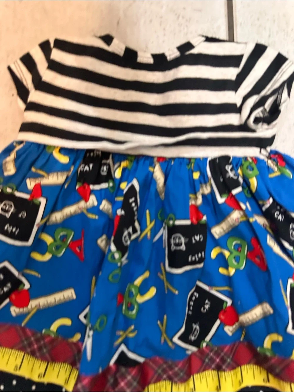 Bonnie Baby 12 M Girls Striped Top School-Themed Blue Skirt Dress Back to School